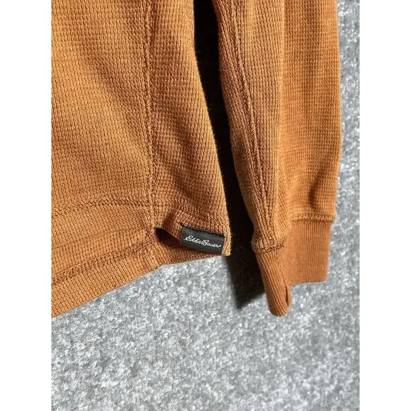Eddie Bauer Waffle Knit Shirt Mens Size Small Orange-Brown Crew Neck Long Sleeve - Picture 7 of 9